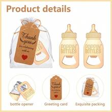 50 件弹跳开瓶器婴儿派对礼物，适合宾客，婴儿派对回礼，婴儿奶瓶形状开瓶器，婴儿派对纪念品，附送欧根纱袋，感谢卡，小号，金色 - 金色 - 查看 2