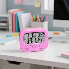 100-Occasion Digital Timer With Temperature & Humidity Display, Silent Countdown Clock For Kitchen Cooking, Baking, Fitness, Exam - Battery Not Included - Multicolor - View 6