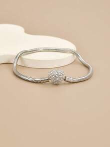 1pc Fashionable Charm Cubic Zirconia Snake Chain Stainless Steel Bracelet For Men & Women, Red Heart, Heart Lock, Suitable For Party, Daily Wear, European & American Style, Personalized, Generosity, Cubic Zirconia, Wedding Jewelry, Gift For Girl, Relative, Friend, Birthday, Valentine's Day, Gift For Lover - Silver - View 9