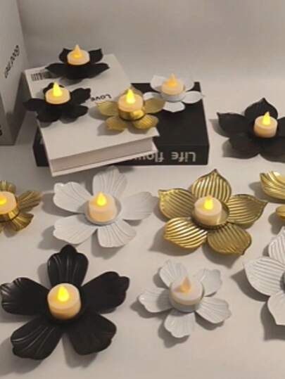 1个铁艺花瓣烛台 - 金色粉末涂层花卉桌面摆件，优雅花卉装饰，适用于客厅、卧室、办公室、厨房 - 完美适用于圣诞节、复活节、感恩节、情人节 - 耐用金属烛台，适用于家居和节日装饰、烛台装饰、办公室装饰、装饰烛台，工艺精湛，是圣诞节的最佳选择，也是感恩节的完美之选