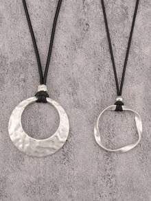 1pc Minimalist Asymmetrical Geometric Twisted Metal Necklace, Women Vintage Black Wax Cord Beaded Long Chain, Gift For Holidays - Wax Rope - View 13