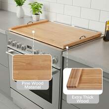 Noodle Board Stove Cover 30" X 22" Pine Panel Wood Cutting Board Stover Top Cover With Handles, Suitable For Electric Stove, Gas Burners, Sink Cover, RV - Pine Wood - View 6