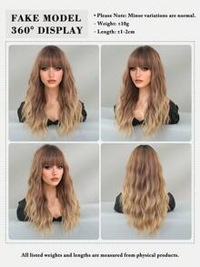 7JHH WIGS Ombre Brown Wig With Bangs For Women 22 In Long Wavy Brown Mixed Blonde Wig With Dark Roots Natural Curly Synthetic Resistant Fiber Wigs For Women Daily Party Use,Mother'sdaygifts - Brown Ombre - View 7