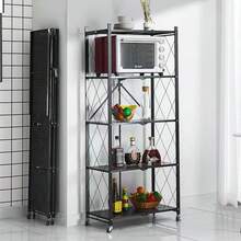 Folding Trolley Cart Shelf Storage Rack Rolling Office Wheels Metal 3/4/5 Tier - Black - View 12