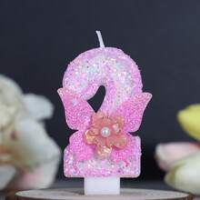 1 件生日数字蜡烛，粉色蝴蝶生日蜡烛蛋糕，亮片蜡烛蛋糕装饰，适合女孩和女士的周年庆典物品 - 彩色 - 查看 3