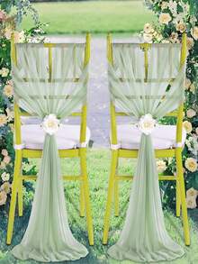 10件装通用优雅雪纺椅套，奶酪布椅背装饰丝带，透明雪纺蝴蝶结装饰丝带，适用于婚礼招待会、教堂走道装饰、派对、酒店、活动、情人节、生日、家庭聚会、仪式、摄影道具 - 彩色 - 查看 6