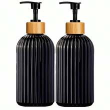 16.9oz Soap Dispenser With Bamboo Pump - Refillable Plastic Bottle, Vertical Stripe Design For Kitchen & Bathroom, High-Quality Hand Soap, Dish Soap, Lotion Pump Bottle Green,Clear,Black,Amber - Multicolor - View 16