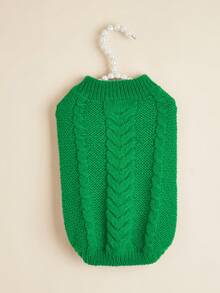 1pc Classic Striped Cable Knit Solid Color Candy Color Warm Sweater For Small Dogs, High Elasticity Poodle Pullover, Multi-Color - Green - View 4