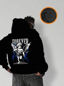 青少年男孩趣味印花套头卫衣，带保暖内衬，适合秋冬季穿着 - 黑色 - 查看 3