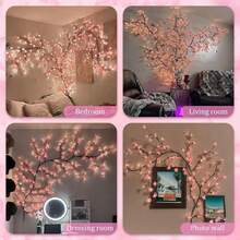 1pc LED Cherry Tree Branch Lights For Wall, Cherry Blossom Willow Vine Twig Decor Garland With 96 LED Lights And Remote, 8 Lighting Modes, Christmas Decorations Indoor For Home Wall Door Window Decor (71inch)