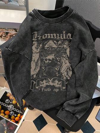 Women's Y2K Loose Comfortable 100% Cotton Distressed American Letter Print Casual Vacation Homewear Street Chic Student T-Shirt T-Shirt