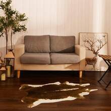 Faux Cowhide Rug, Cow Print, Rustic Western Rugs For Living Room Bedroom, Irregular Animal Skin Hides, 4.6 X 5.2ft, Anti-Skid Cool Carpets For Cowboy Cowgirl Home Decor, Khaki Brown - 焦糖 - 查看 6