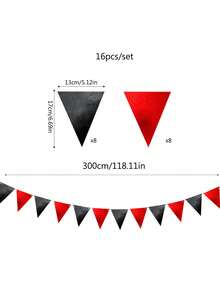 Bộ 16 cờ tam giác màu đỏ và đen bóng, thích hợp trang trí cho tiệc sinh nhật, đám cưới, tiệc độc thân, kỷ niệm, lễ tốt nghiệp. - Đỏ + Đen - Xem 5