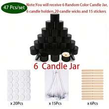 Bộ lọ đựng nến đen 47 món, lọ đựng nến mờ 4 oz có nắp, thích hợp để làm nến, trang trí nhà cửa, đồ thủ công DIY và đựng đồ nhỏ, bao gồm 6 lọ đựng nến rỗng, 6 giá đỡ bấc, 15 bấc nến và 20 miếng dán. - màu đen - Xem 11