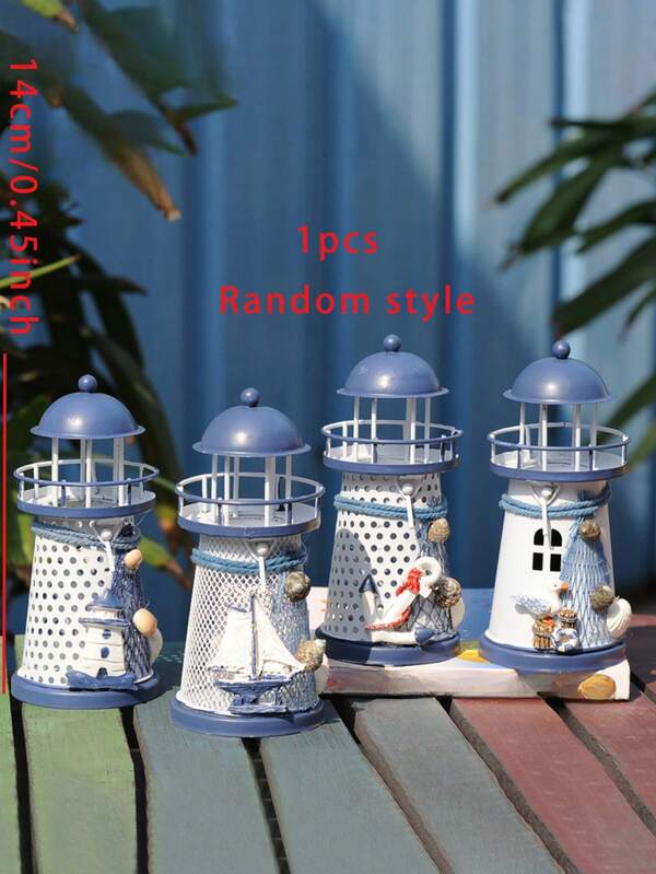1 pieza Soporte de vela de hierro con forma de faro náutico - Soporte de vela decorativo en forma de cono, adecuado para la decoración del hogar, eventos y fiestas - No se necesita energía eléctrica