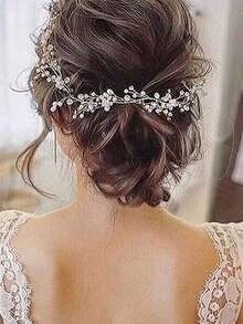 手工银质新娘头饰，镶嵌仿珍珠和水晶，适合搭配婚纱、伴娘、派对、舞会等场合。头链、发饰、发饰、女士珠宝、皇冠、头冠、头饰、女士发饰 - 彩色 - 查看 2