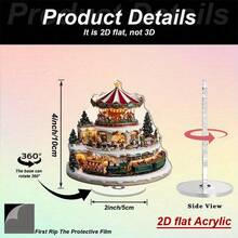 2D Scena natalizia piatta in acrilico rotante - Raffigurante Babbo Natale, pupazzo di neve e carrozza in un paesaggio invernale illuminato - Base rotante a 360°, statua da collezione durevole senza alimentazione elettrica per casa, ufficio, camino o feste - Decorazione festiva ideale perOgnissanti Halloween, con luci scintillanti e dettagli innevati - Multicolore - Visualizzare 17
