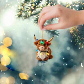 1pc Acrylic Highland Cow Christmas Tree Ornament - Holiday Hanging Decor, No Power Needed, Suitable For Home And Bookstore Display