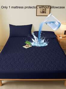 1pc Minimalist Modern Skin-Friendly Breathable Soft Floral Navy Pattern Quilted Mattress Protector, Bedroom Solid Color Moisture-Wicking Mattress Cover, Mattress Pad, Mattress Protector, Encasement (Pillow Case Not Included) - Navy - View 2