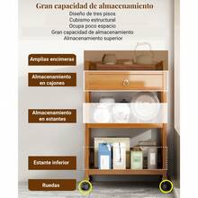 Soporte Para Microondas De 3 Niveles, Carritos Utilitarios Rodantes Con Cajón, Mesa Auxiliar De Madera Con Ruedas, Barra De Servicio Rodante De Tres Capas, Retro Organizador De Estante Para Panaderos, Mesa Auxiliar Moderna Para Restaurante, Hotel, Dormitorios - Caqui - Ver 4