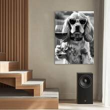 Framed 1PC English Cocker Spaniel Drinking Wine Poster, Bar Cart Print, Black And White, Funny Kitchen Wall Art, English Pub Decor Creative Wall Art Canvas Painting High-Quality Print, Waterproof,Fade-Resistant, 2D Perfect Gift For Him/Her, Enthusiasts, Ideal For Seasonal Decor,Event Supplies, Birthdays,Valentine's Day, Mother's Day, New Year, Halloween,Thanksgiving Day,  Christmas, Easter - 框架 - 查看 5