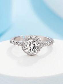 1 件女士时尚戒指，莫桑石豪华全钻 1 克拉圆形可调节开口戒指，适合女士礼物、婚礼、约会、情侣戒指