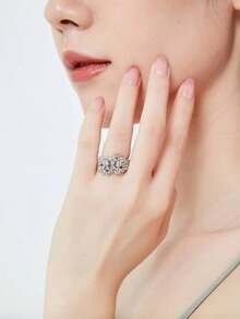 1pc Elegant Cubic Zirconia Ring, Women's Wedding Engagement Party Jewelry, Valentine's Day Gift - Silver - View 6