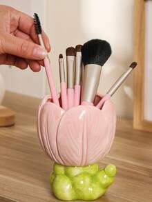 1 件化妆刷架，可爱化妆刷收纳杯，创意桌面收纳盒 - 小花 - 查看 6