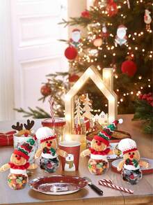 1pc Christmas Gingerbread Man Candy Decoration Jar, Desktop Decoration Supplies, Christmas Gifts, Cartoon Candy Box Storage Jar, Creative Decorative Candy Jar, Suitable For Holiday Parties And Theme Events, Family Gatherings, Shopping Mall Activities, Window Displays