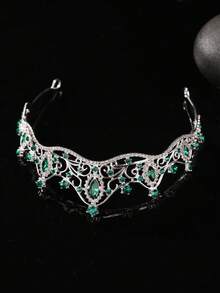 1 pieza Diadema de corona elegante y lujosa para niñas, accesorio lindo para fiesta de cumpleaños de princesa - Verde - Ver 4