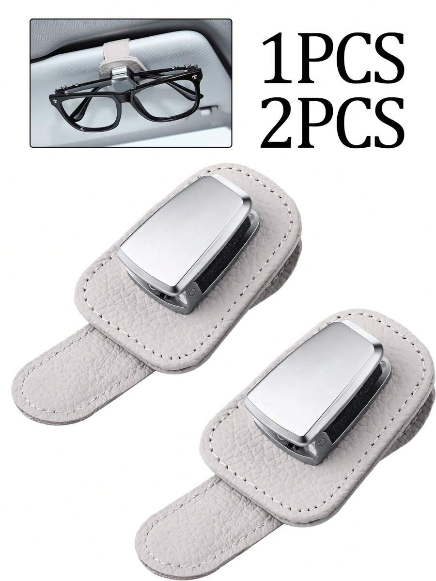 Magnetic Leather Car Sun Visor Fashion Glasses Holder Clip - Fashion Glasses Clip With Card Slot, Car Interior Accessory - Grey - View 1