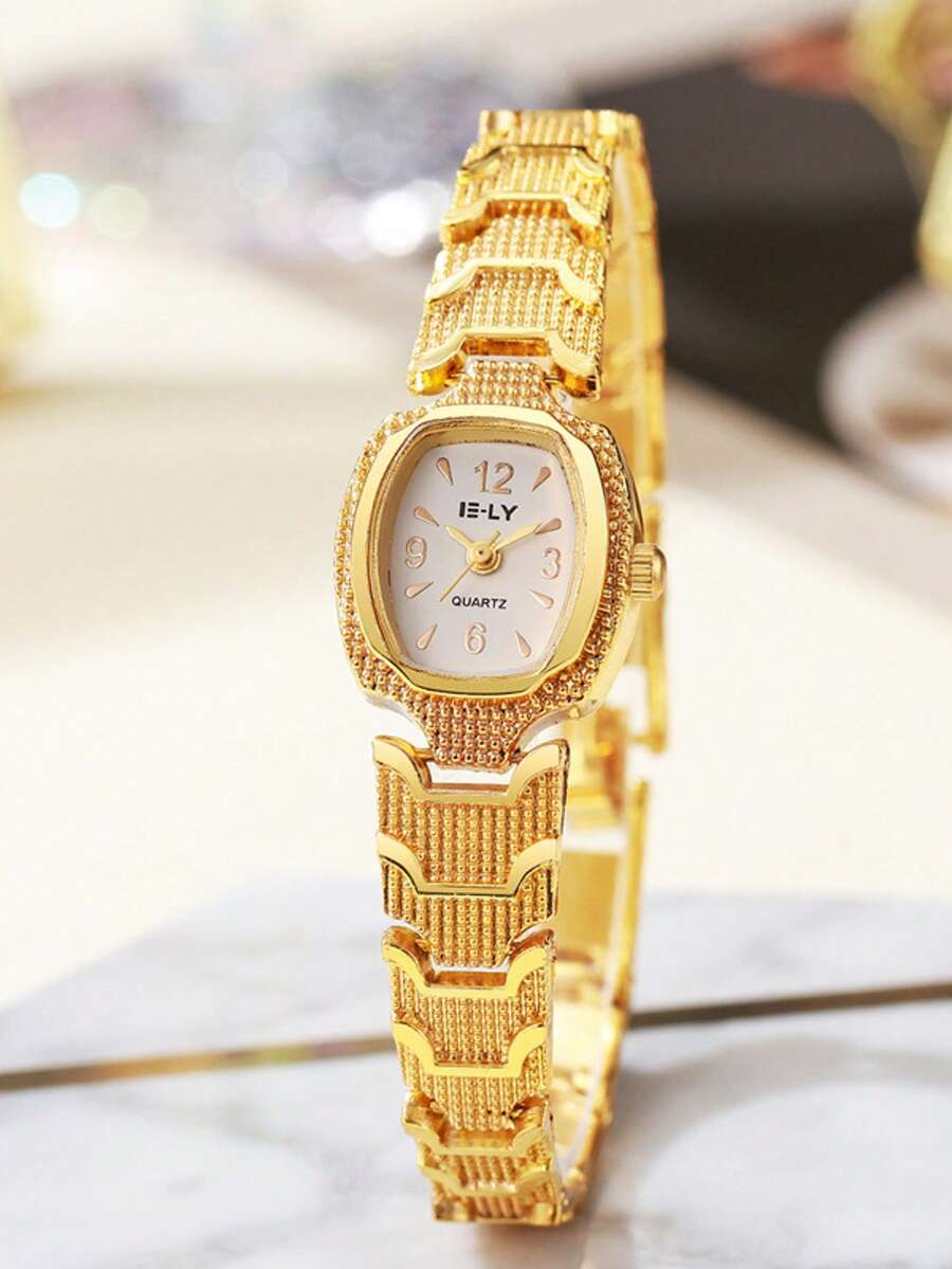 2025 New Women's Luxury Gold Watch, Barrel-Shaped Dial, Stainless Steel Strap, Fashionable Quartz Wristwatch - Gold - View 1
