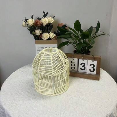 Rattan Lamp Shade, Boho Wicker Woven Pendant Light Lamp Shades Replacement For Chandelier, Floor Table Hanging Light