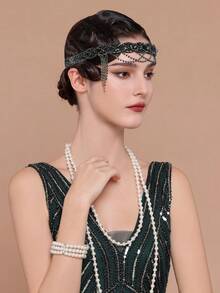 BABEYOND 1920s Flapper Headpiece Roaring 20s Headband Great Gatsby Headband Chain For Women Vintage Hair Accessory - 黑色 - 查看 1