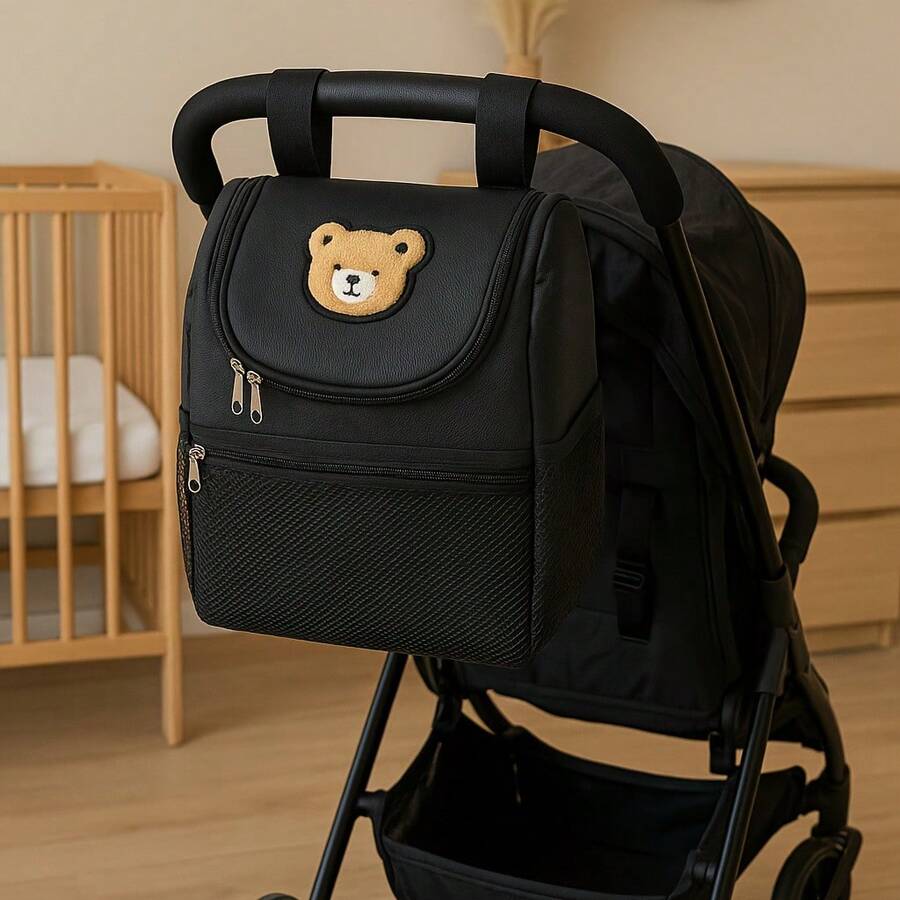 1pc Bear Pattern Baby Stroller Hanging Bag, Diaper Bag, Mommy Bag, Water-Resistant, Suitable For Baby Stroller Accessories - Multicolor - View 1