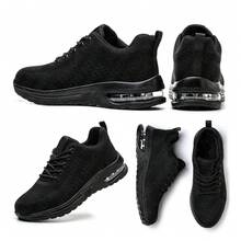 Zapatillas deportivas de hombre de estilo casual con cordones, ojales metálicos y suela acolchada, de unicolor y estilo cargo - Azul Marino - Ver 6