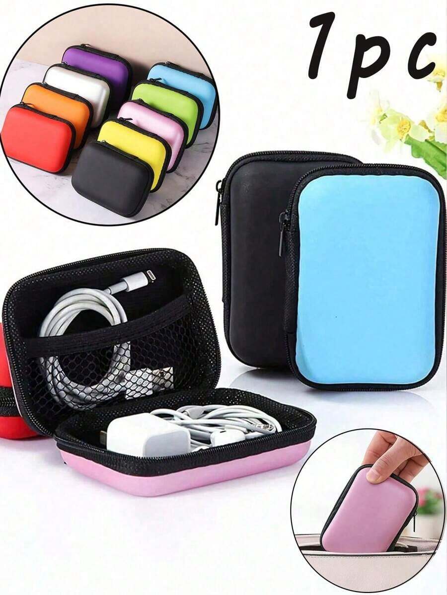 1PC Portable Mini Storage Bag, Mobile Phone Charger Data Cable Organizer Bag, Zipper Around Box Wallet, USB Charger Headphone Organizer, Portable Hard Drive Earphone Case USB Charger Headphone Organizer, Portable Hard Drive Earphone Case Power Bank Travel Portable Charger Charger Case School College Headphone Case Cable Bag Electronic Bag Power Bank Charger - 彩色 - 查看 1