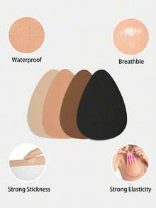 2 Pairs/4pcs Plus Size Invisible Lift Latex Tape Adhesive Water Drop Breast Petals Strapless Bra Liner, Suitable For B-E Cup Sizes, Beige, Brown, Coffee, Black - Multicolor - View 3