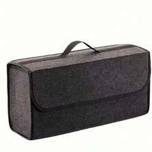 1pc Foldable Car Trunk Storage Organizer Bag, Gray Felt Material With Handle And Multiple Compartments, Portable Design For Tools, Bottles, Auto Accessories, Fits Most Vehicles - Black - View 7