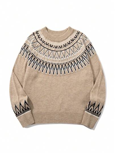 Pull ample à manches raglan avec motif Fairisle pour femmes. Style casual et confortable, avec motifs à carreaux, diamants et géométriques jacquard rétro. Idéal pour le printemps, l'automne et l'hiver.