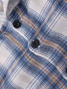 Chaqueta de cuadros con capucha, bolsillo en el pecho, ajustable con cordón, corte holgado, adecuada para primavera y otoño - Azul - Ver 6