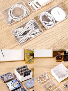 Multi-Purpose Mini Cable Management Box, Plastic Cable Organizer Box With Multiple Compartments To Store Data Cables, Chargers And Adapters - Multicolor - View 3