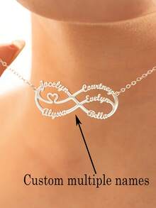1PC Custom Unlimited Name Pendant Necklace, Can Be Customized With 1-6 Names, Personalized Family Jewelry, Stainless Steel Jewelry, Custom Necklace, Women's Necklace, Name Necklace, Customizable Items, Jewelry Women, Name Necklace Customization, Christmas Gift, Halloween Jewelry, Personalized Gifts, The Best Gift For Family Elders - Multicolor - View 2