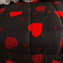 1pc Printed Thick Quilt, Reversible, Soft And Comfortable - Love Black - View 7