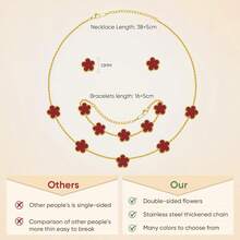 Gold Bracelets Earring Set - 18K Gold Plated Flower Bracelet Chain,Stainless Steel Non Tarnish Floral Pendant Stud Jewelry Sets,Birthday Lucky Mom Wife Daughter Girlfriend - 白色 - 查看 8