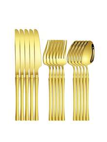 3pcs/15pcs/30pcs Slim Waist Design Stainless Steel Cutlery Set, Steak Knife Fork Spoon Suitable For Kitchen Restaurant Wedding Party Holiday Gift - Gold - View 9