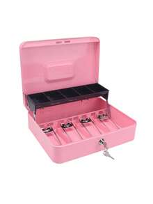 1pc Cash Box With Lock, Metal Cash Register Box With Coin Tray And Banknote Holder - Portable Cash Box For Retail Stores, Supermarkets And Convenience Stores - Large Size, Gifts For Friends Back To School