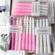 4支/盒，10英寸螺旋半白半粉渐变粉色白色锥形蜡烛，纯色细长烛台，无滴蜡无香型长款餐桌蜡烛，适合情人节、送礼、婚礼、家居装饰、派对等场合。 - 彩色 - 查看 3