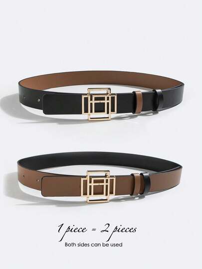 1pc Women's Geometric Square Buckle Reversible Waist Belt, Basic Business Casual Dress Belt