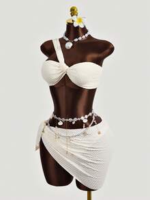 Zestiva Women's Solid Color Strapless Bikini Top & Bottom Swimwear Set Summer - Apricot - View 4